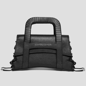 Black Caged Vegan Leather Lace Up Bag